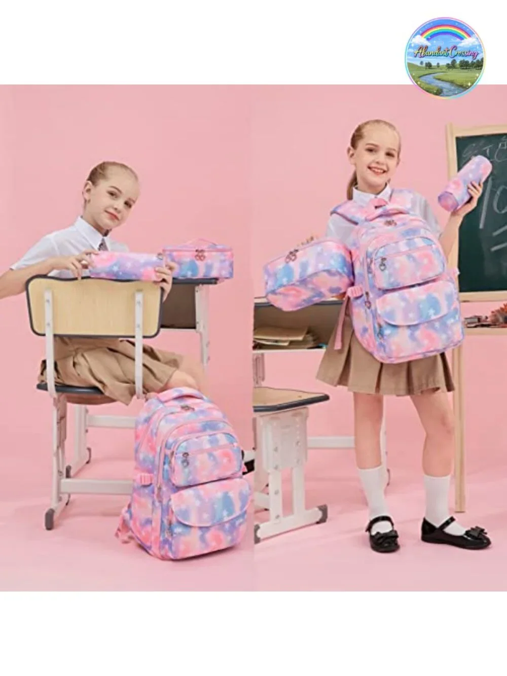 Kids Star Print Backpack with Lunch Bag and Pencil Case 3-Piece Set School